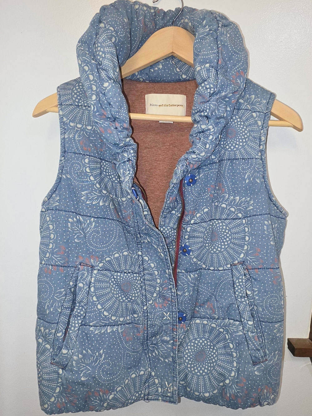 Pilcro Blue Floral Quilted Puffer Vest
